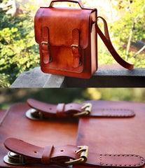 Handmade Vintage Brown Leather Mens School Shoulder Bag Messenger Bag for Men - iwalletsmen