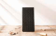 Cool Black Braided Leather Mens Long Wallet Long Wallet for Men - iwalletsmen