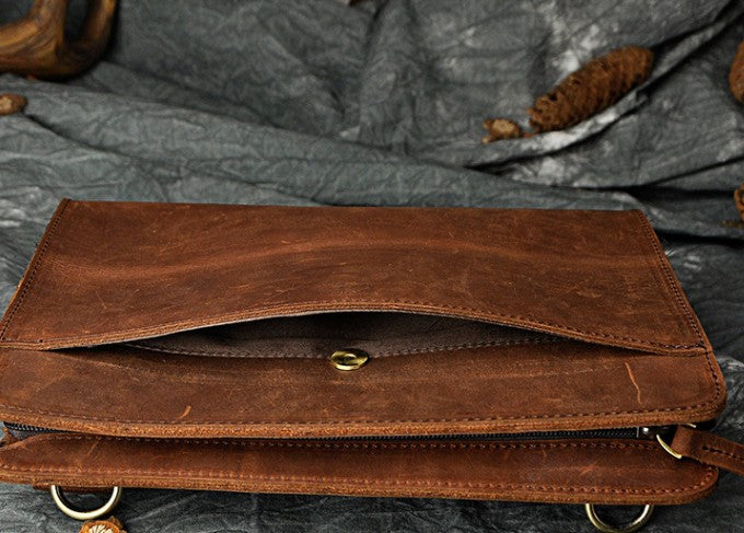 Vintage Large Leather Mens Wristlet Bag Wristlet Wallet Side Bag Clutc ...