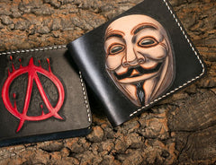 Handmade Leather V for Vendetta Tooled Mens billfold Wallet Cool Leather Wallet Slim Wallet for Men