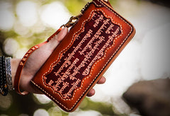 Handmade Leather Mens Tibetan Chain Biker Wallet Cool Leather Wallet Long Clutch Wallets for Men