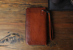 Genuine Leather Mens Cool Long Leather Wallet Biker Wallet Zipper Clutch Wristlet Wallet for Men
