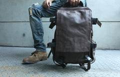 Cool Coffee Mens Leather Backpack Travel Backpacks Laptop Backpack for men - iwalletsmen