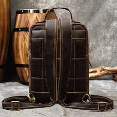 13'' Leather Mens Satchel Backpack Laptop Rucksack Vintage School Backpack For Men
