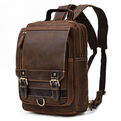 13'' Leather Mens Satchel Backpack Laptop Rucksack Vintage School Backpack For Men