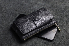 Handmade Leather Floral Mens Cool Key Wallet Wallet Card Holder Small Card Keychain Wallets for Men