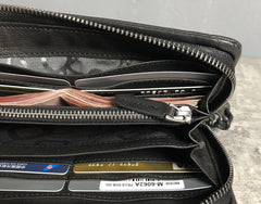 Handmade Genuine Leather Mens Cool Long Leather Wallet Biker Wallet Zipper Clutch Wristlet Wallet for Men