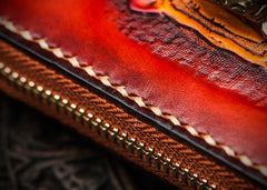 Handmade Mah¨¡k¨¡la Leather Brown Biker Wallet Mens Cool billfold Chain Wallet Trucker Wallet with Chain
