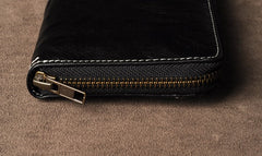Genuine Leather Mens Cool Long Leather Wallet Cards Phone Zipper Clutch Wristlet Wallet for Men