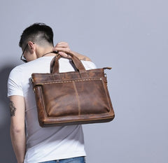 Cool Coffee Leather Mens Briefcases Work Bag Laptop Bag Business Bag for Men - iwalletsmen