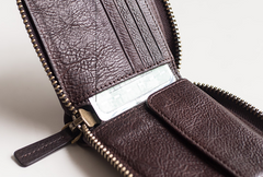 Genuine Leather Mens Cool billfold Leather Wallet Men Small Zipper Wallets Bifold for Men - iwalletsmen