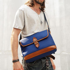 Blue Nylon Leather Mens Casual Side Bag Small Messenger Bags Casual Courier Bags for Men - iwalletsmen