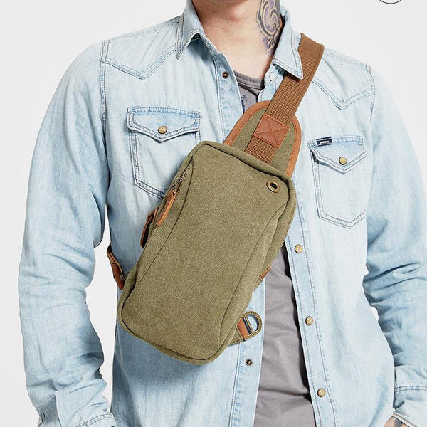 Army Green Canvas Sling Backpack Men's Sling Bag Blue Chest Bag Canvas One shoulder Backpack For Men - iwalletsmen