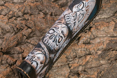 Handmade Leather Men Tooled Skull Halley Cool Leather Wallet Long Phone Wallets for Men