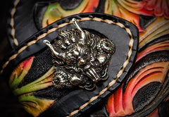Handmade Leather Black Mens Tooled Skull Chain Biker Wallet Cool Leather Wallet Long Clutch Wallets for Men