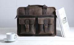 Vintage Coffee Leather Mens Briefcases Work Bag Laptop Bag Business Bag for Men - iwalletsmen