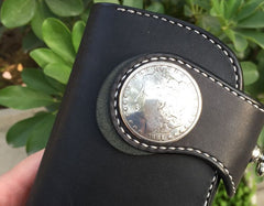 Handmade Leather Biker Wallet Mens Cool Chain Wallet Trucker Wallet with Chain