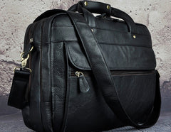 Black Leather Mens Large Briefcase Travel Bag Business Bag Work Bag for Men - iwalletsmen