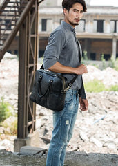 Cool Black Leather Mens Briefcase Work Bag Laptop Bag Business Bag for Men - iwalletsmen