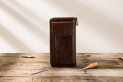 Cool Leather Mens Coffee Long Zipper Clutch Wallet Long Wallet for Men - iwalletsmen