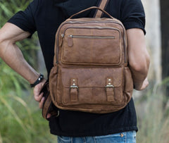 Brown Mens Leather Backpacks Travel Backpacks Laptop Backpack for men - iwalletsmen