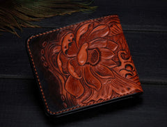 Handmade Leather Carp Tooled Mens billfold Wallet Cool Leather Wallet Slim Wallet for Men