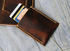 Leather Mens Slim Front Pocket Wallets Coffee Leather Cards Wallet for Men - iwalletsmen