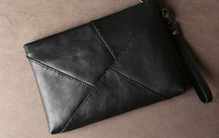Genuine Leather Mens Clutch Cool Slim Wallet Zipper Clutch Wristlet Bag Wallet for Men Women