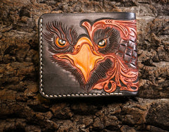 Handmade Leather Eagle Tooled Mens billfold Wallet Cool Leather Wallet Slim Wallet for Men