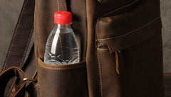 Genuine Leather Mens Cool Backpack Sling Bag Large Brown Travel Bag Hiking Bag for men