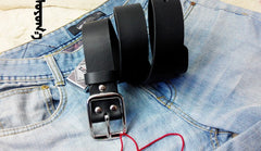 Handmade Black Leather Mens Belt Leather Belt for Men - iwalletsmen