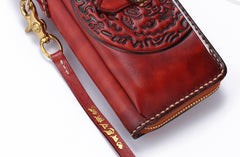 Handmade Leather Mens Chain Biker Wallet Cool Leather Wallet Long Phone Wallets for Men