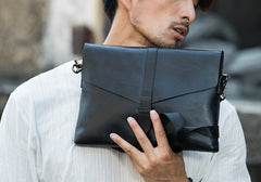 Small Leather Black Mens Cool Messenger Bags Shoulder Bags  for Men - iwalletsmen