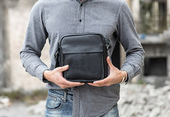 Black Small Leather Mens Shoulder Bags Messenger Bags for Men - iwalletsmen