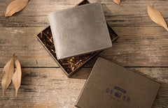 Cool Leather Mens Gray Small Wallet Bifold Vintage Slim billfold Wallet for Men - iwalletsmen