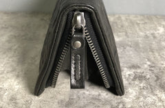 Genuine Leather Mens Cool Long Leather Wallet Zipper Clutch Wristlet Wallet for Men