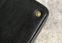 Genuine Leather Mens Cool Long Leather Wallet Zipper Clutch Wristlet Wallet for Men