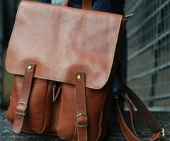 Leather Brown Mens Backpack Cool Travel Backpacks Laptop Backpack for men - iwalletsmen