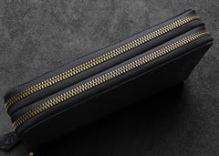 Handmade Leather Floral Tooled Mens Clutch Cool Slim Wallet Zipper Clutch Wristlet Wallet for Men