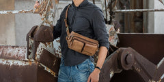 Vintage Leather Fanny Packs Mens Waist Bag Hip Pack Belt Bag for Men - iwalletsmen