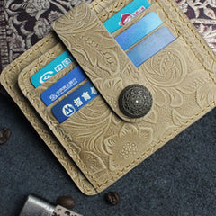 Handmade Leather Floral Mens Cool Front Pocket Wallet billfold Wallet Card Holder Small Card Slim Wallets for Men