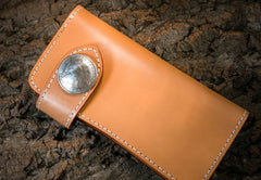 Handmade Leather Mens Cool Beige Chain Wallet Biker Trucker Wallet with Chain