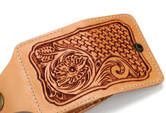 Handmade Leather Mens Cool Tooled Floral billfold Wallet Card Holder Card Wallets for Men