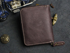 Handmade Leather Mens Cool Slim Leather Wallet Men Zipper billfold Wallets Bifold for Men
