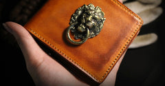 Handmade Leather Lion Mens billfold Wallet Cool Leather Wallet Slim Wallet for Men