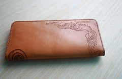 Handmade Leather Vintage Tooled Floral Mens Long Wallets Cool Long Wallet for Men - iwalletsmen