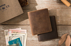 Coffee Cool Leather Mens Small Wallets Bifold Vintage Slim billfold Wallet for Men - iwalletsmen