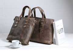 Cool Coffee Leather Mens Briefcase Work Bag Laptop Bag Business Bag for Men - iwalletsmen