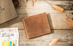 Coffee Cool Leather Mens Slim Small Wallet Bifold Vintage billfold Wallet for Men - iwalletsmen