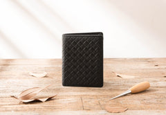 Braided Leather Mens Small Wallets Bifold Slim Front Pocket Wallet for Men - iwalletsmen